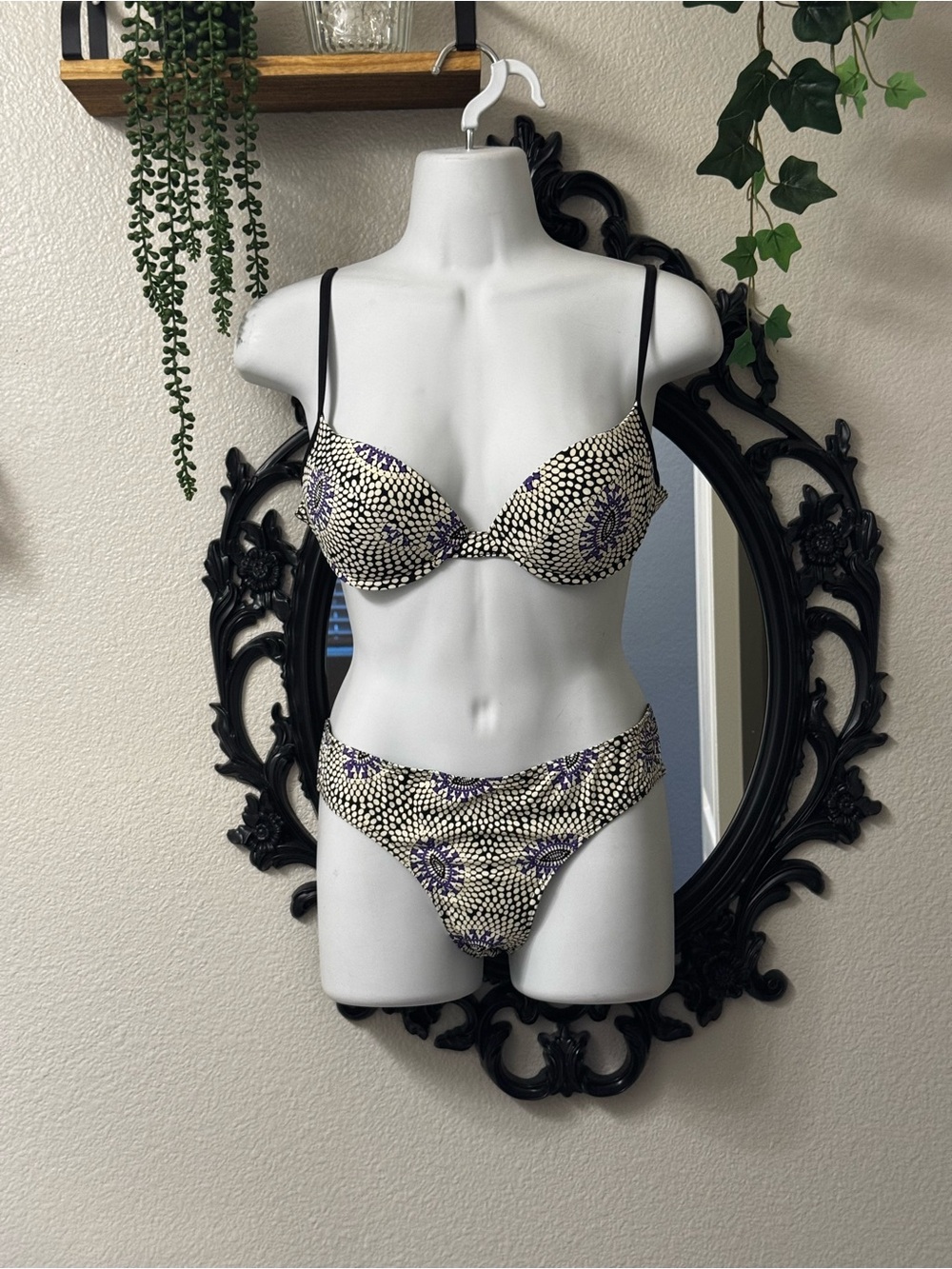 Silver Family - Black, Cream & Purple Patterned Bikini Set
